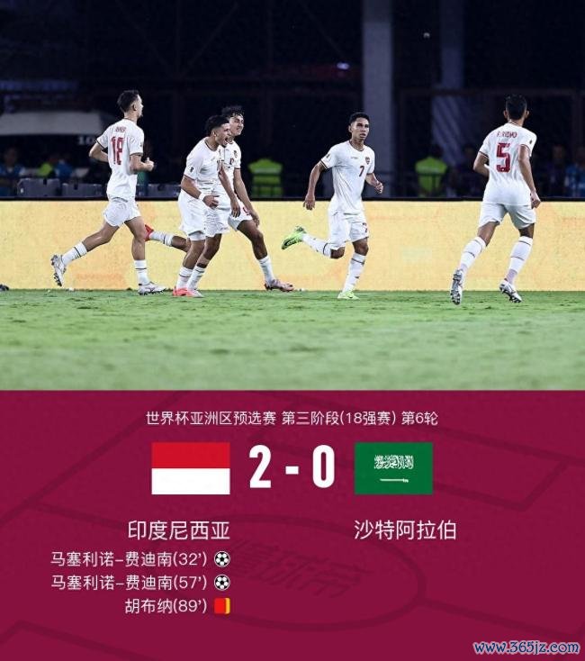 印尼2-0胜沙特 反超国足排小组第三